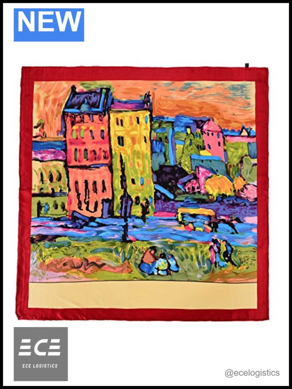 100% Silk Square Scarf Van Gogh Painted 35.4in